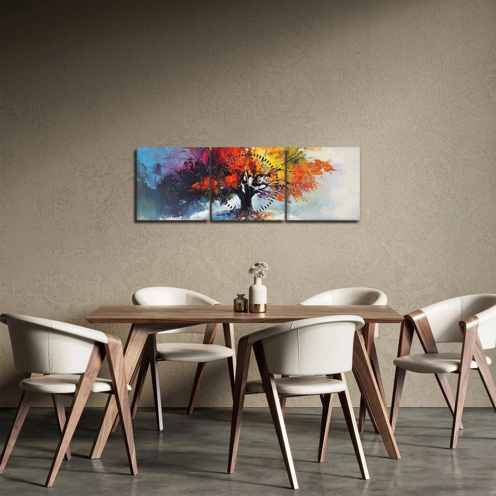 Tablou - Copac multicolor (cu ceas) (90x30 cm)