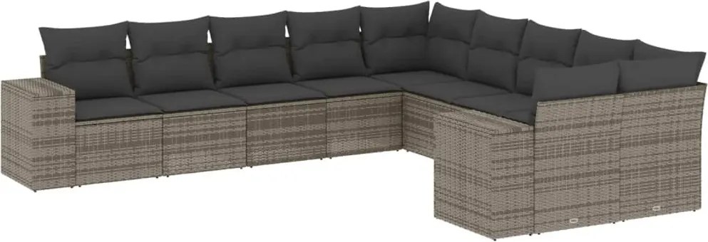vidaXL Set mobilier de grădină cu perne, 10 piese, gri, poliratan
