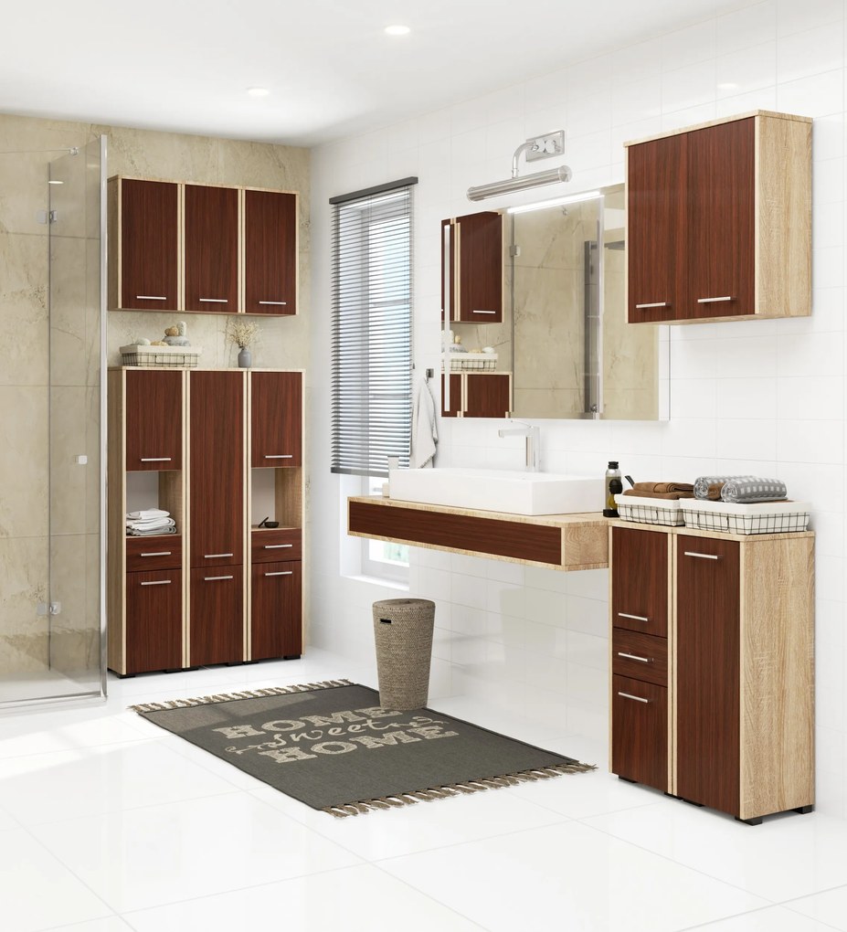 Dulap de baie suspendat Farid TYP5 (Stejar sonoma + wenge). 1069549