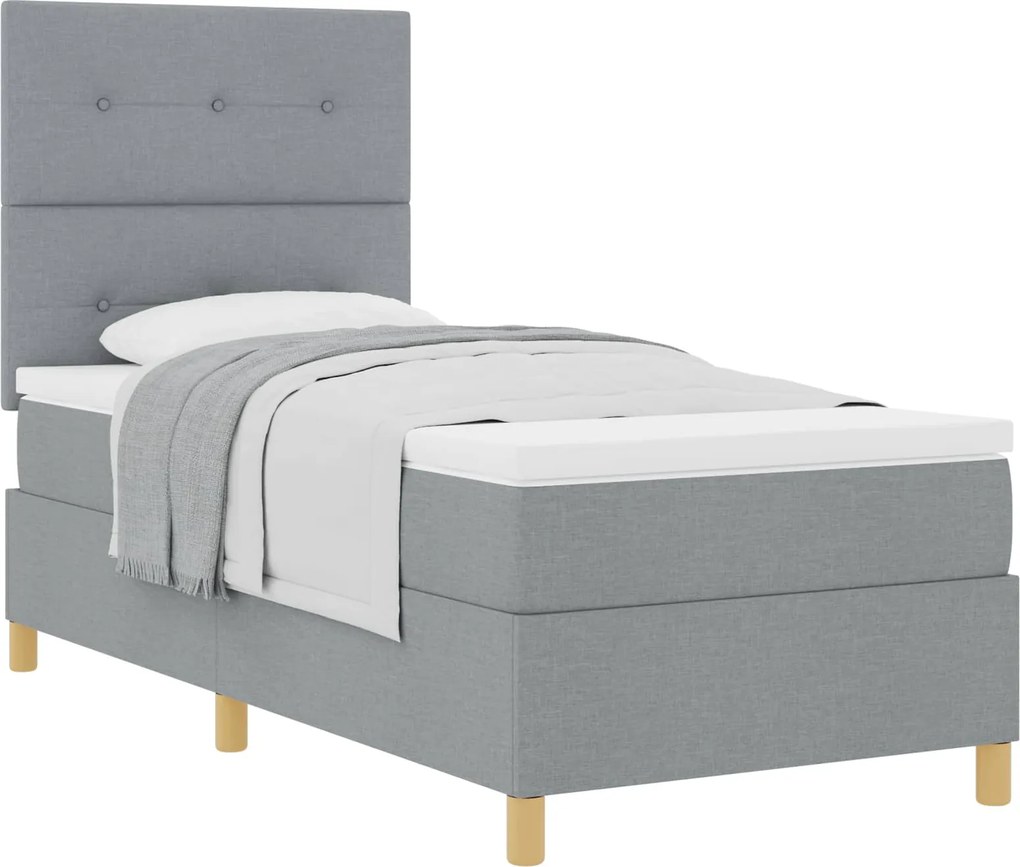 vidaXL Pat cu arcuri cu saltea Gri deschis 90 x 200 cm țesătură