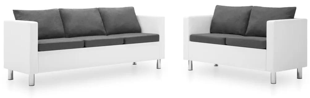 275513 vidaXL Set canapele, 2 piese, alb și gri deschis, piele ecologică