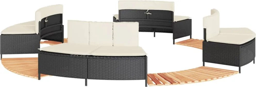 vidaXL Împrejmuire cadă cu hidromasaj, negru, poliratan / lemn acacia