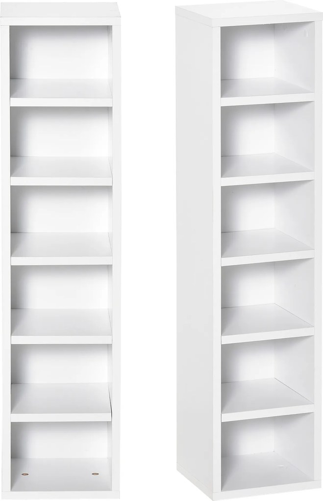 HOMCOM Bibliotecă Raft pentru CD, Set din 2 Piese cu 12 Rafturi din Lemn, 21x19,2x88,3 cm, Alb | Aosom Romania