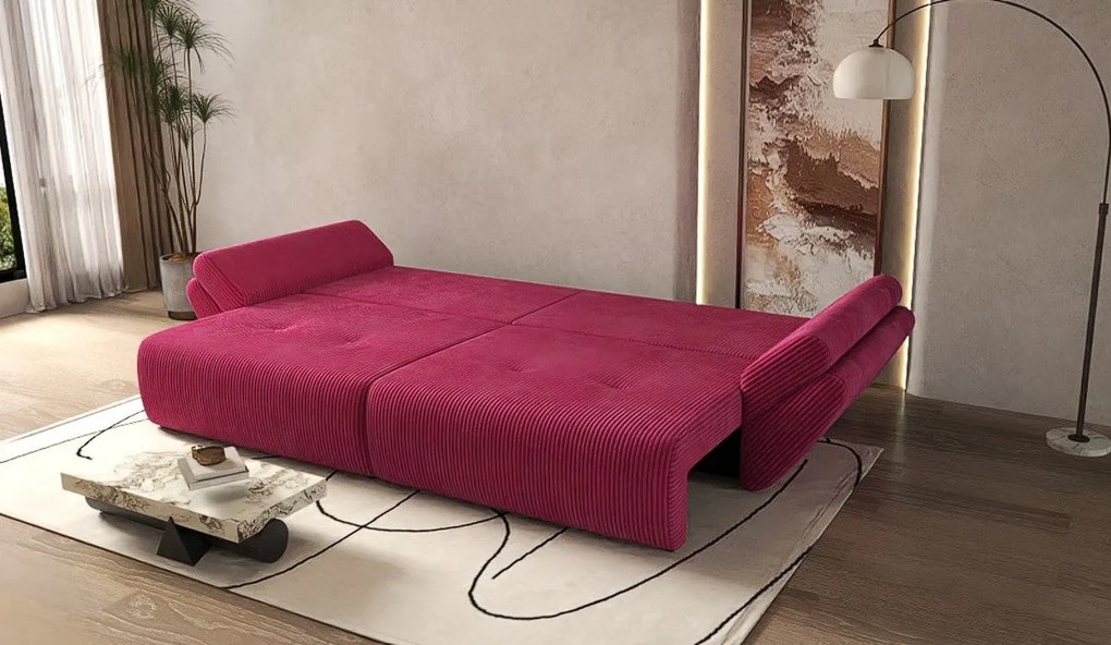 Canapea extensibilă dumonde cu ladă de depozitare si sezut confortabil din spuma high-density, Berlin Zoom Red 300x100 cm