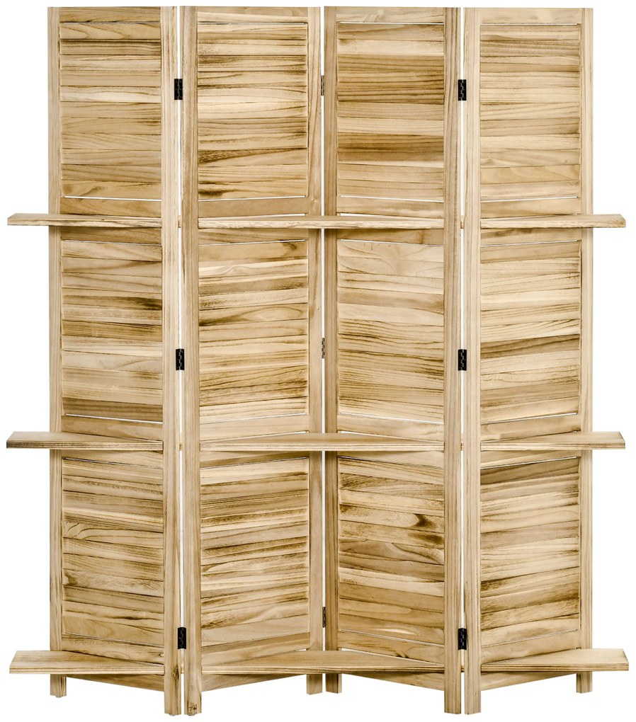HOMCOM Paravan interior cu 4 panouri și 3 rafturi pliabile uși obloane lemn de paulownia aspect pin autoclav | Aosom Romania