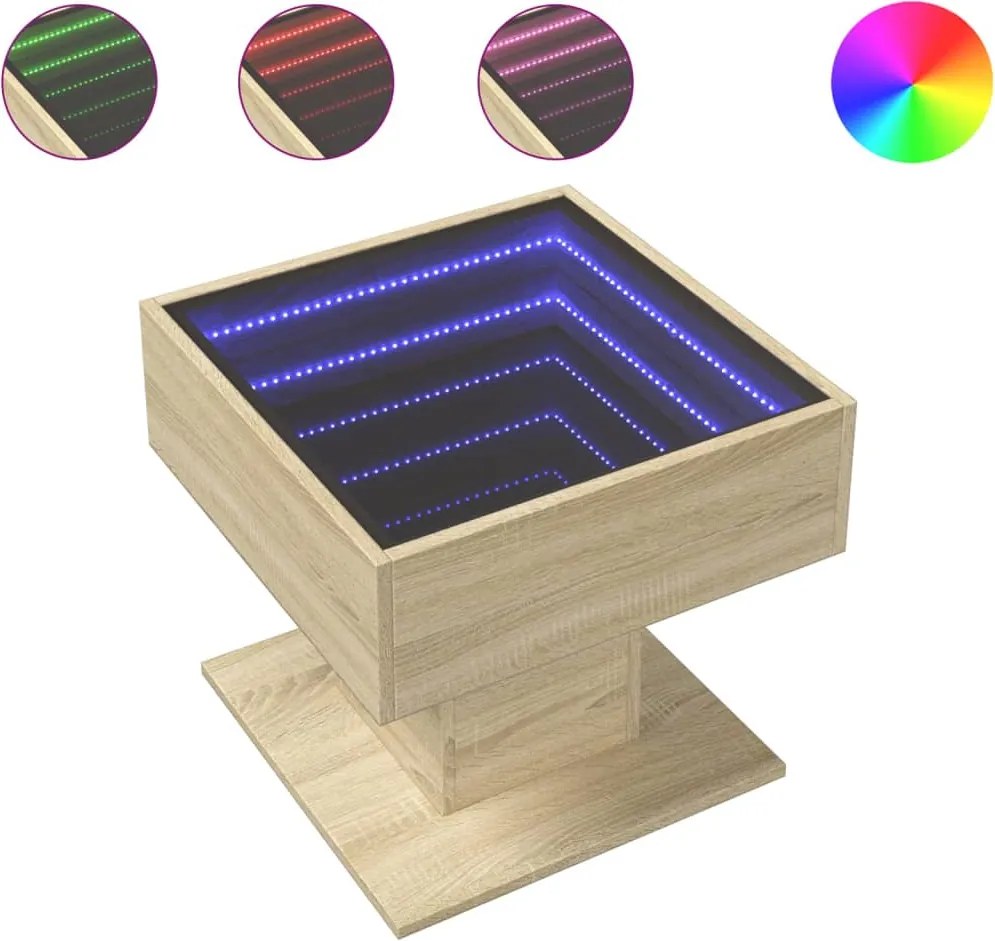 vidaXL Măsuță de cafea cu LED stejar sonoma 50x50x45 cm lemn prelucrat