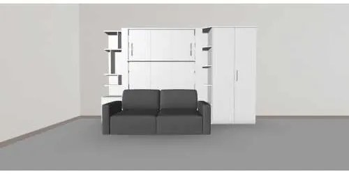 Set pat rabatabil dublu cu somiera, canapea 2 locuri, biblioteca si dulap Acordeon(100) - NOVA ACORDEON WARDROBE, SMALL BOOKCASE&SOFA SET(150X200)