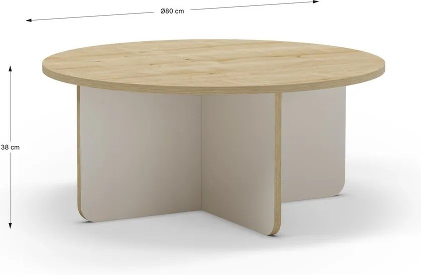 Măsuță de cafea crem/în culoare naturală rotundă cu blat cu aspect de lemn de stejar ø 80 cm Hillary – Marckeric