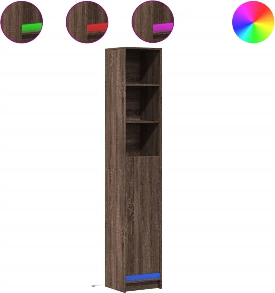 vidaXL Dulap cu LED, stejar maro, 36x32,5x200 cm, lemn prelucrat
