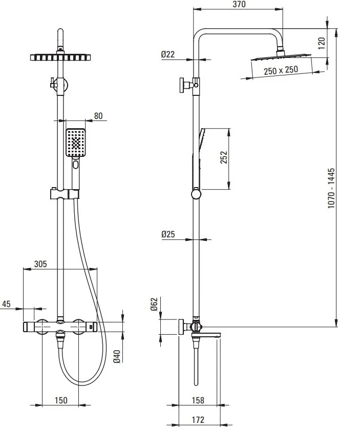 Coloana de duș - cada cu baterie termostatică NAC_01HT