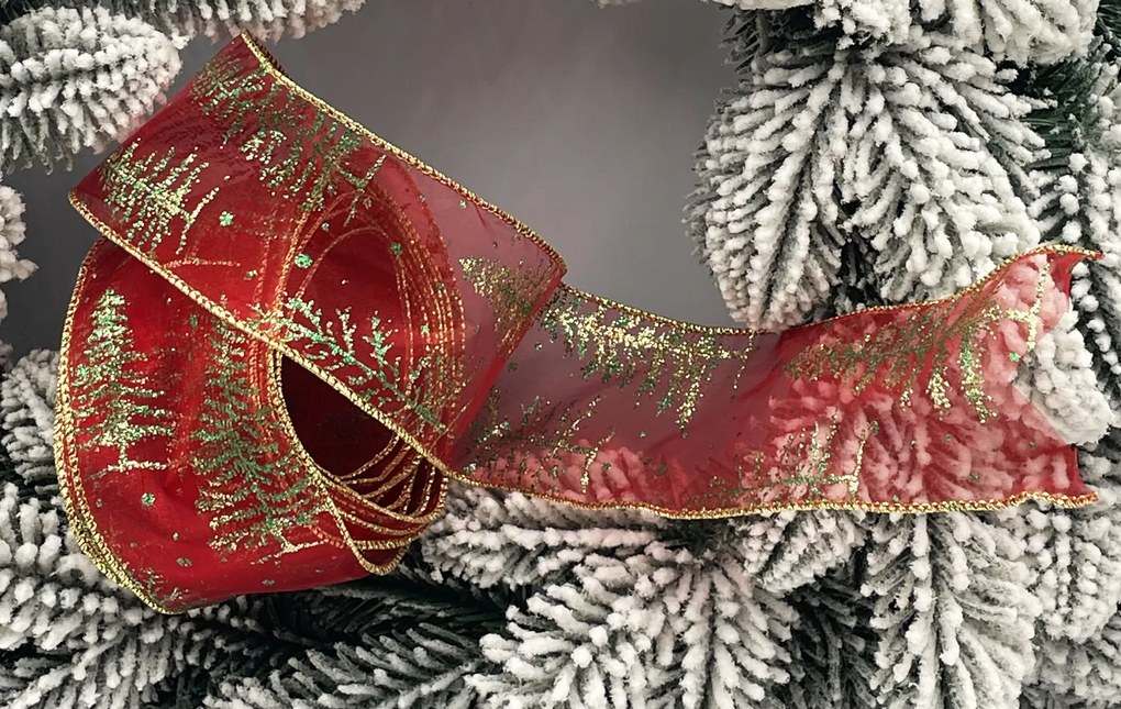 Panglica decorativa Brad Craciun FOREST, Rosu Verde, 6x425cm