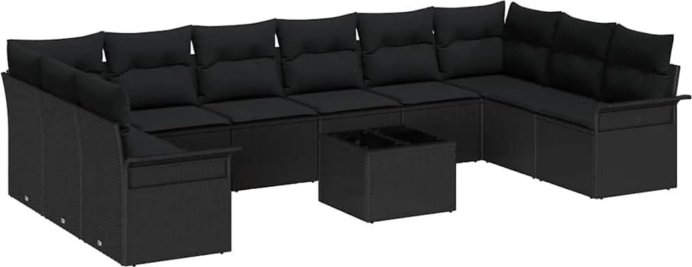 vidaXL Set de canapele pentru grădină 11 pcs Negru Rattan poli