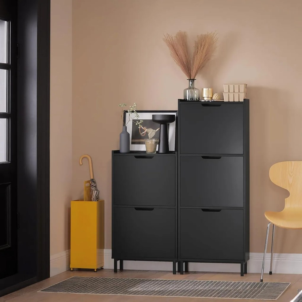 PANN1 - Pantofar 50 cm foarte ingust, 2 compartimente, pantofare, depozitare pantofi, mobilier hol - Negru