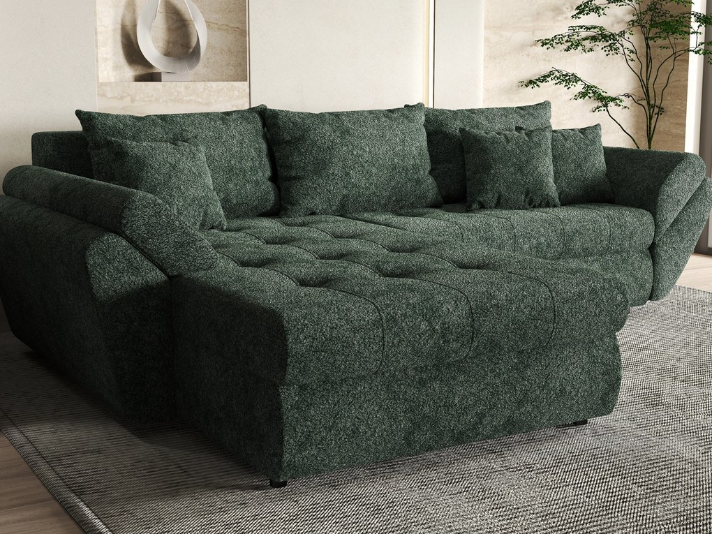 Colțar extensibil dumonde cu ladă de depozitare si sezut confortabil din spuma high-density, Loana Euphoria Green 270x185 cm