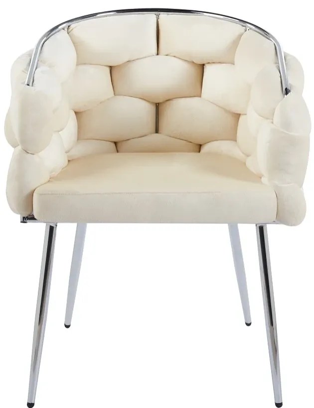 RESIGILAT- Scaun dining, tapiterie catifea, cadru metalic argintiu, Bej