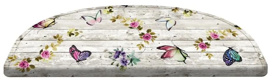 Set 16 covorașe pentru scări Vitaus Butterfly Life, 20 x 65 cm