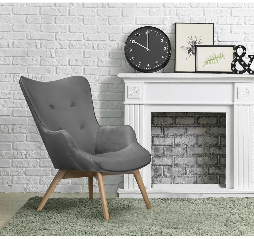 Fotoliu gri cu tapițerie din catifea Niko – Ropez