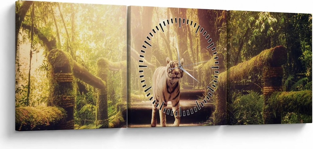 Tablou cu tigrul în djunglă (cu ceas) (90x30 cm)
