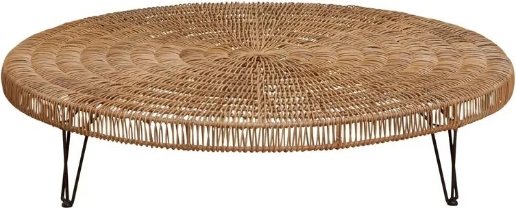 Măsuță de cafea rotundă din ratan împletit manual și metal, natur și negru, cu model în cercuri concentrice, 32 x 153 cm, „Obane”