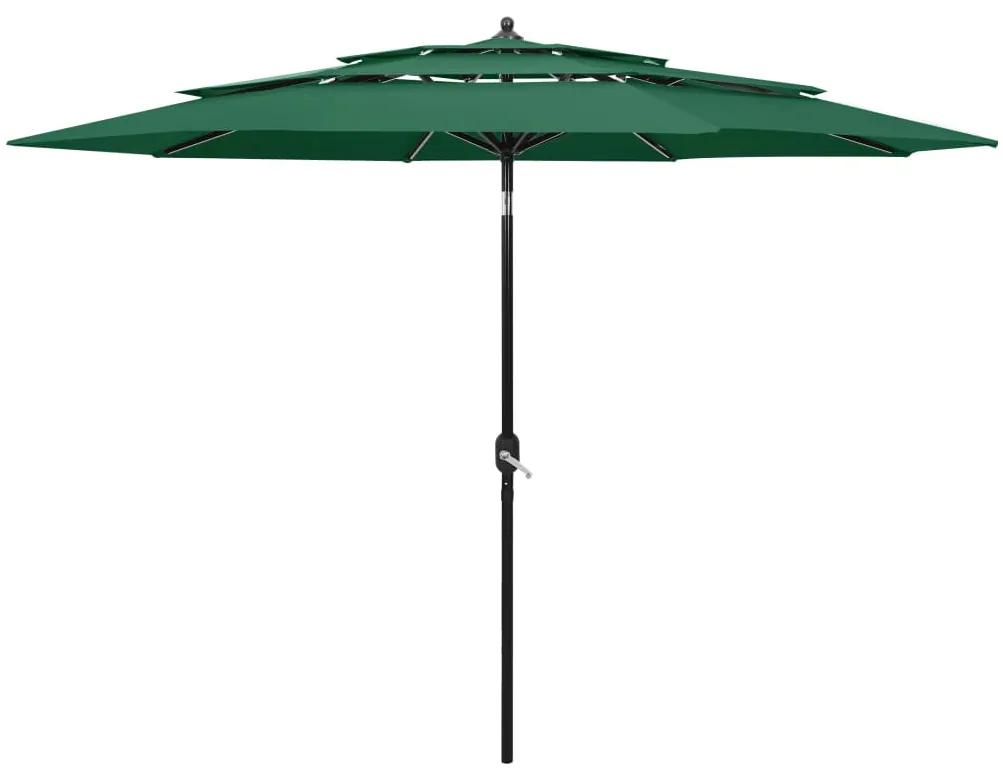 Umbrela de soare 3 niveluri, stalp de aluminiu, verde, 3 m