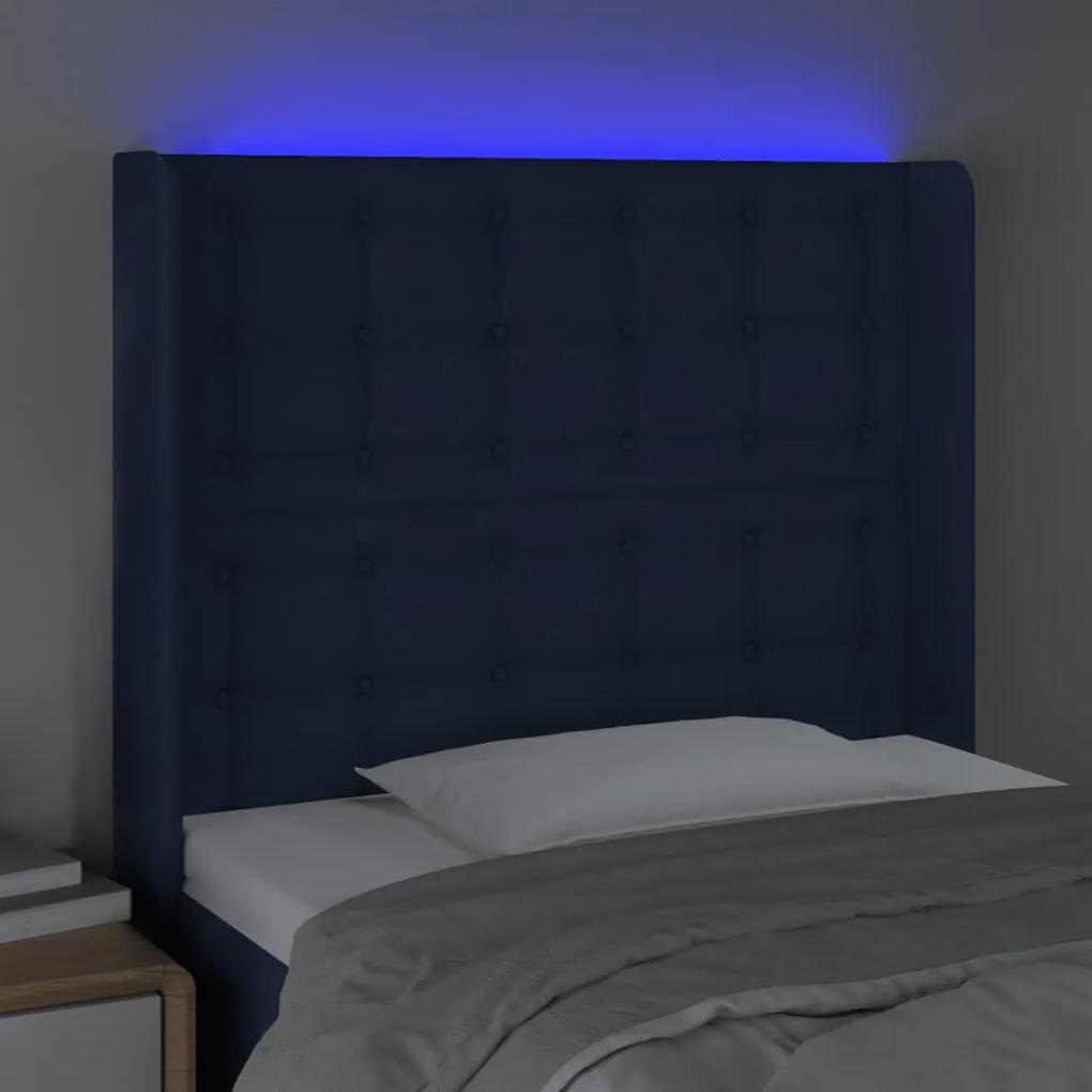 Tablie de pat cu LED, albastru, 103x16x118 128 cm, textil 1, Albastru, 103 x 16 x 118 128 cm