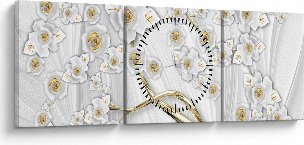 Tablou - Copac cu decor auriu (cu ceas) (90x30 cm)