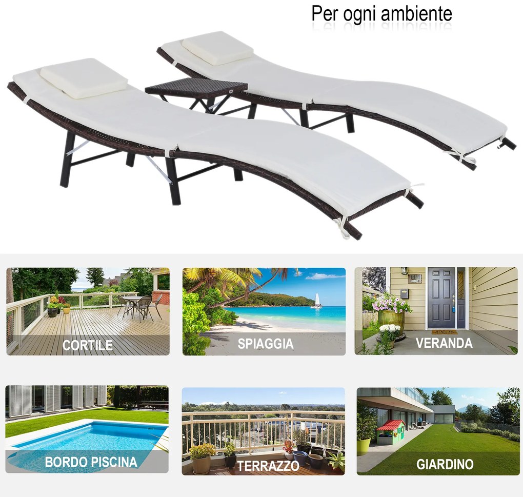 Outsunny Set Mobilier de Grădină din Ratan Crem cu Măsuță și 2 Șezlonguri pentru Relaxare în Aer Liber 102x19x60 cm | Aosom Romania