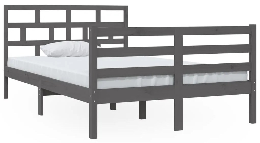 3101255 vidaXL Cadru de pat Small Double 4FT, gri, 120x190 cm, lemn masiv