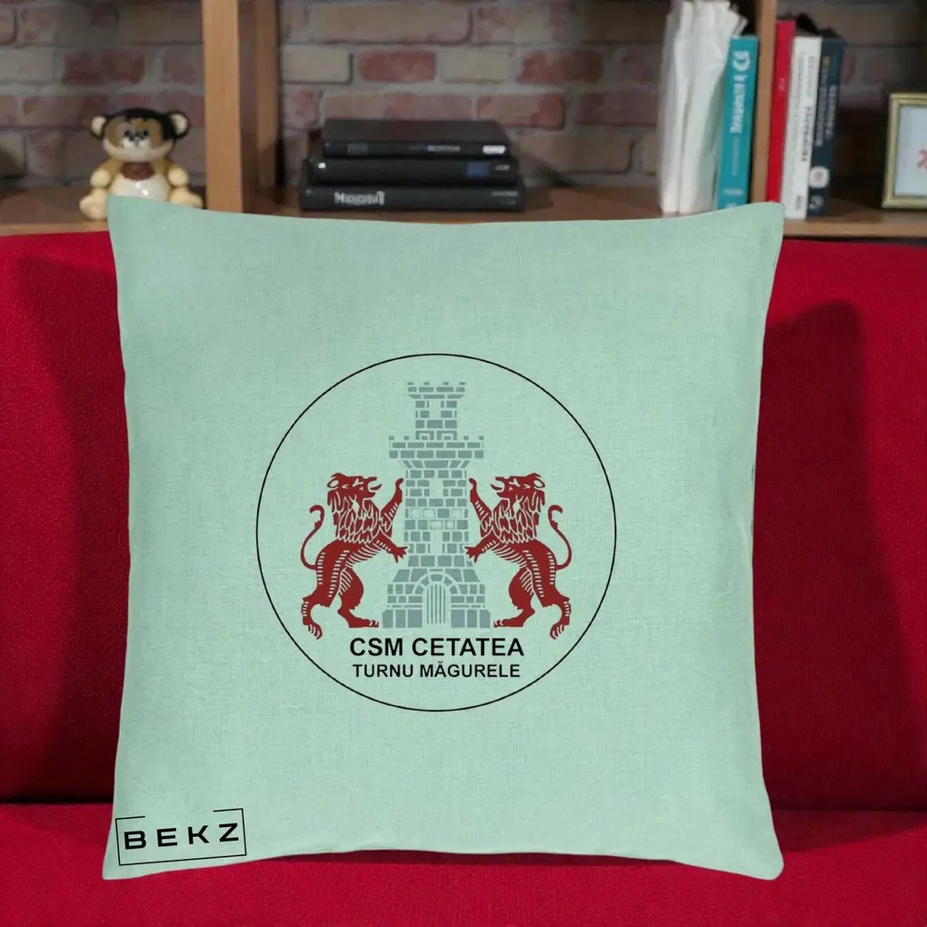 Perna Personalizata CSM Cetatea Turnu Magurele Fotbal, 40x40 cm, Verde Menta, Husa Detasabila, Perna Inclusa, BEKZ®