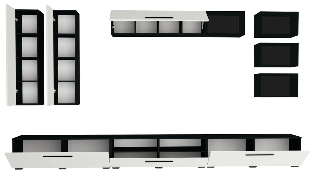 Living haaus Haga V5, Alb Lucios/Negru, MDF,L 360 cm