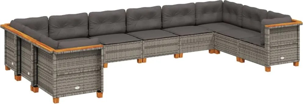 vidaXL Set mobilier de grădină cu perne, 10 piese, gri, poliratan