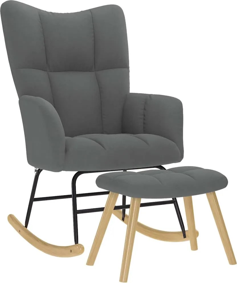 vidaXL Scaun balansoar cu taburet, gri închis, textil