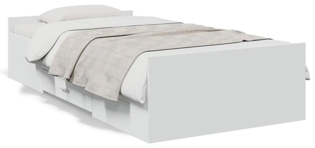 3280342 vidaXL Cadru de pat cu sertare, alb, 90x190 cm, lemn prelucrat