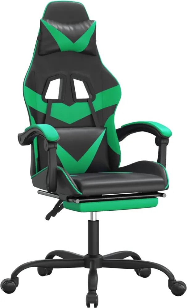vidaXL Scaun de gaming cu suport picioare negru/verde, piele ecologică