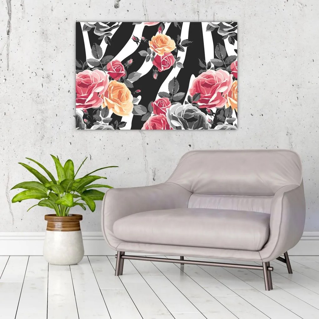 Tablou cu trandafiri înfloriți (90x60 cm)