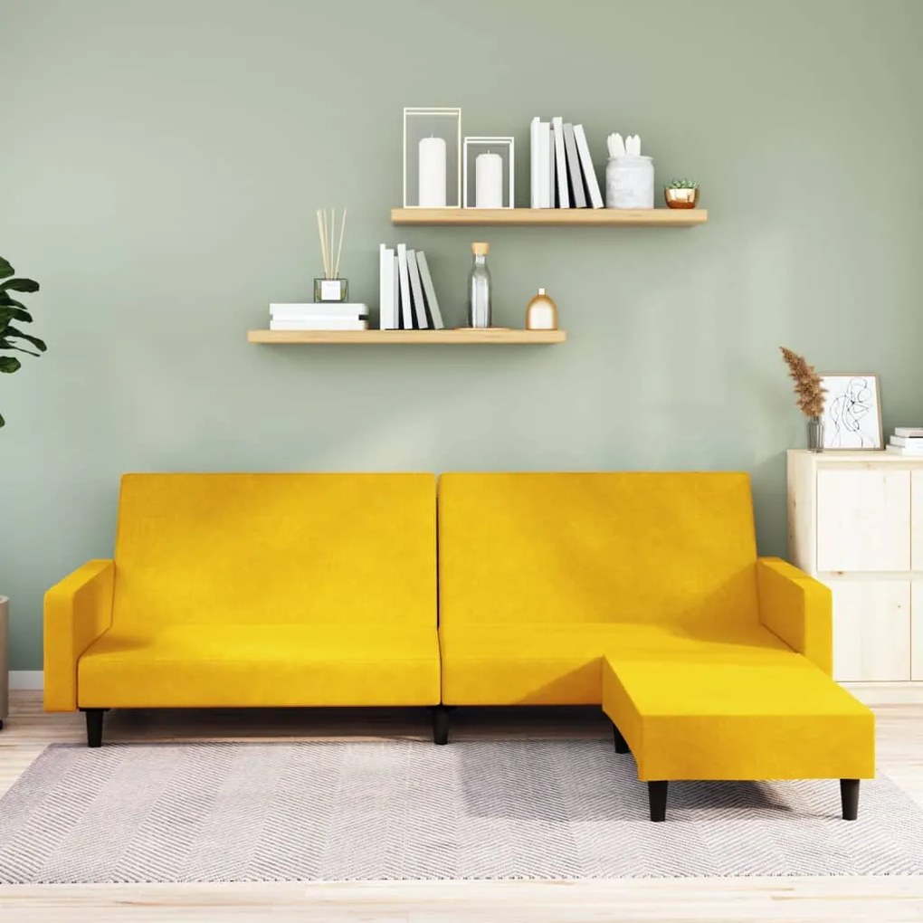 3080508 vidaXL Canapea extensibilă cu taburet, cu 2 locuri, galben, catifea