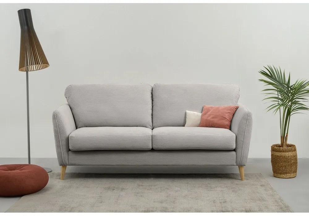 Canapea gri deschis cu tapițerie din catifea reiată 170 cm Paris – Scandic