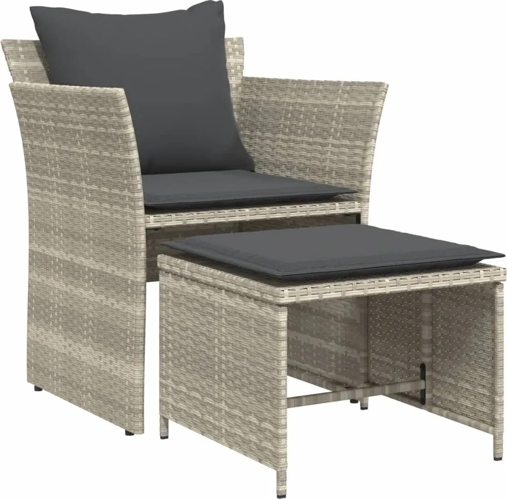 vidaXL Scaun de grădină cu taburet, gri deschis, poliratan