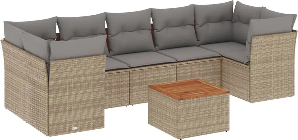 vidaXL Set canapele de grădină, 8 piese, cu perne, bej, poliratan