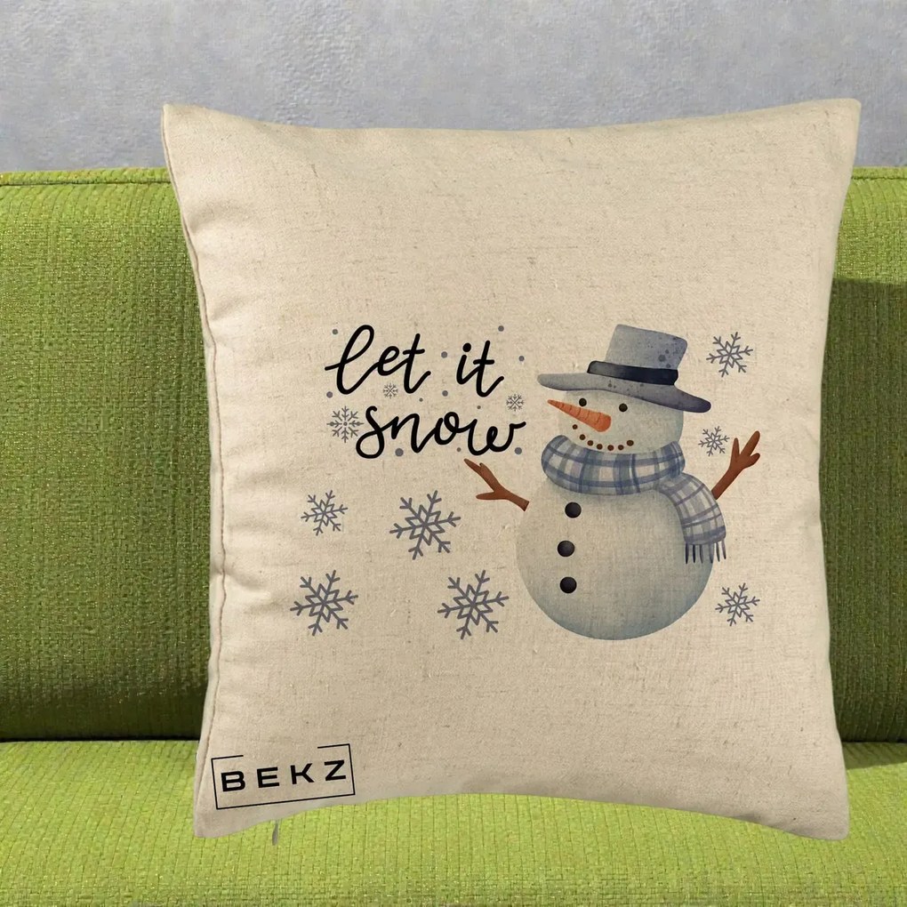 Perna Decorativa Let It Snow Om de Zapada, 40x40 cm, Bej, Husa Detasabila, Perna Inclusa, BEKZ®