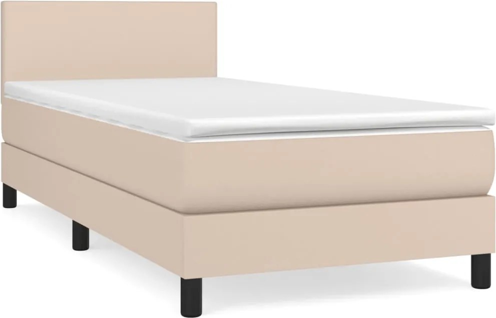 vidaXL Pat box spring cu saltea, cappuccino, 80x200 cm piele ecologică