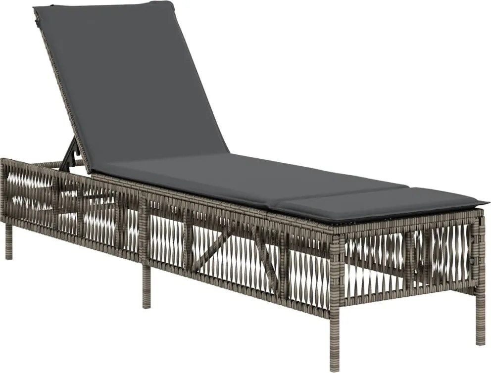 vidaXL Sezlong cu pernă, gri, poliratan
