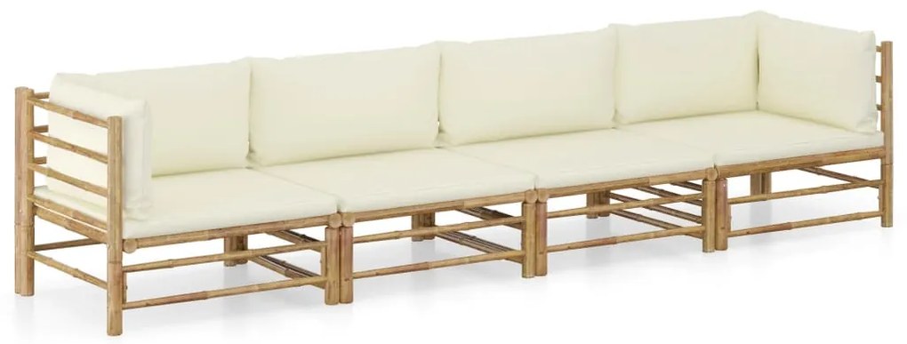 vidaXL Set mobilier de grădină, cu perne alb crem, 4 piese, bambus