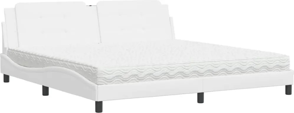 vidaXL Pat cu saltea, Zadar, alb, 200x200 cm, piele ecologică