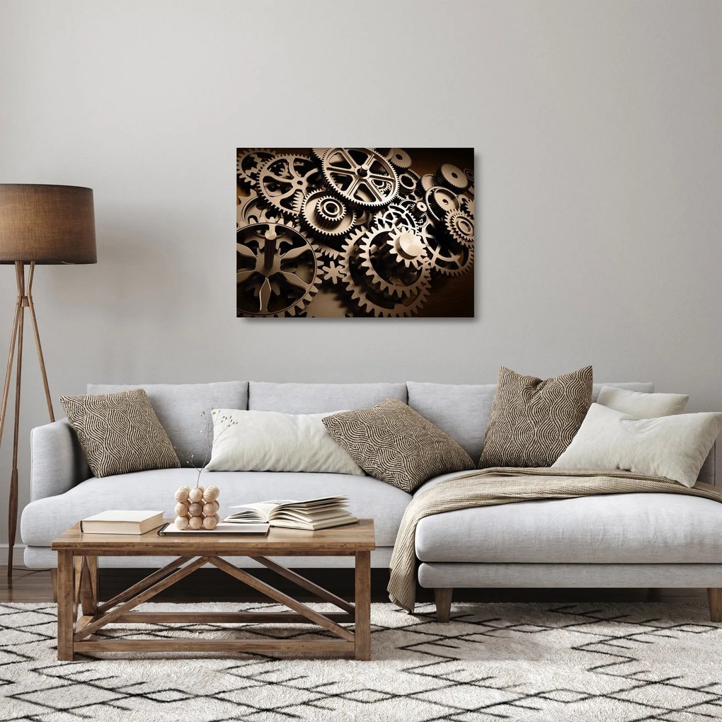 Tablou pe sticlă - Piese de ceas (70x50 cm)