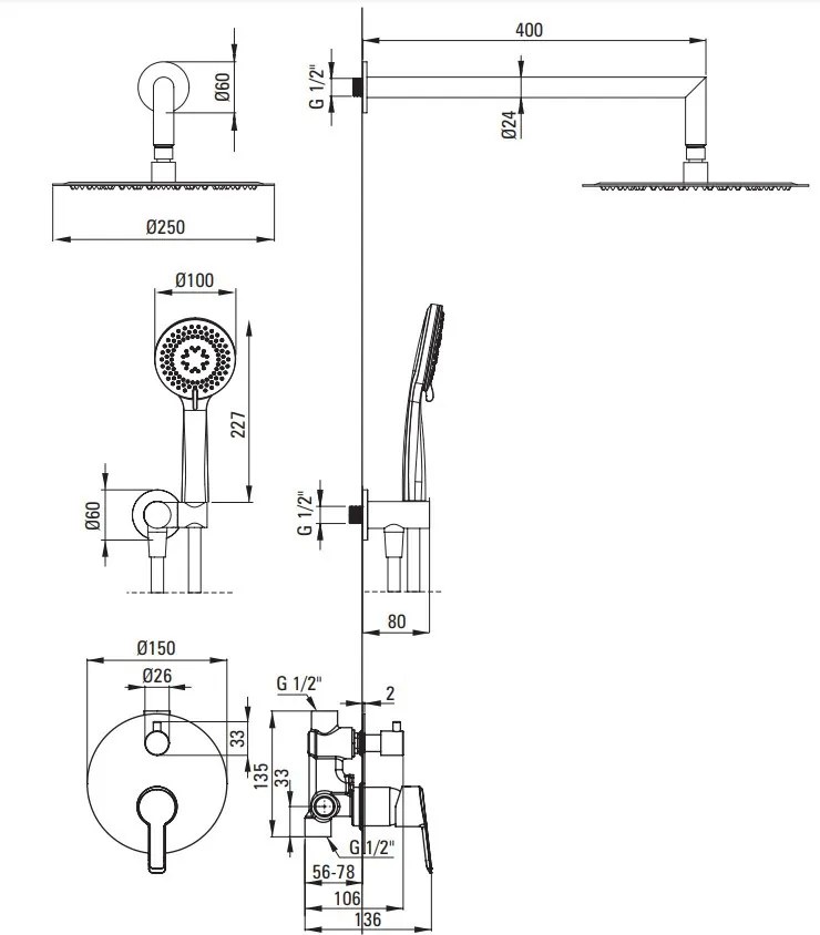 ARNIKA Set de duș NAC_R9QP Finisaj: auriu periat