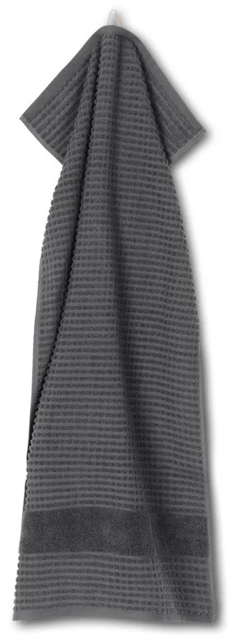 Prosop gri închis din bumbac organic din frotir 50x100 cm Check – JUNA