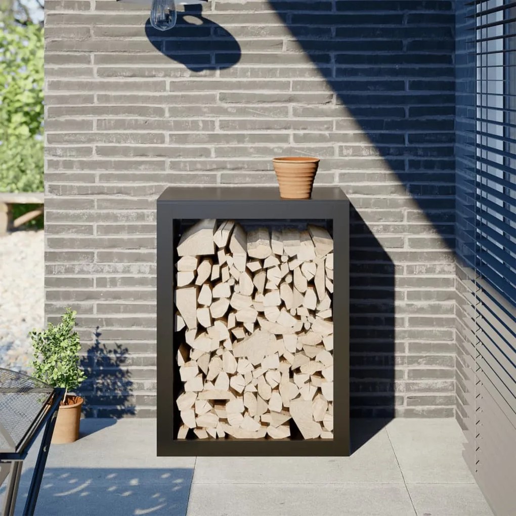 vidaXL Rastel pentru lemne de foc, negru, 60x40x80 cm, oțel