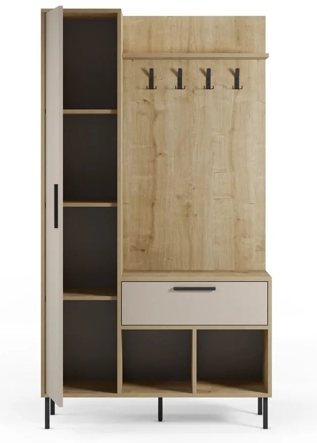 Set pentru hol crem/în culoare naturală cu aspect de lemn de stejar 108x195x35 cm Heidy – Marckeric