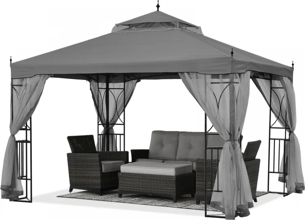 ABCCANOPY Foișor de gradina 3.05x3.05 m - Foișor exterior cu cadru din oțel și plasă de țânțari pentru gazon, curte, grădină, terasă, Gri